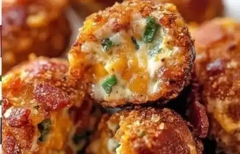 Bacon jalapeño popper cheese balls served on a platter
