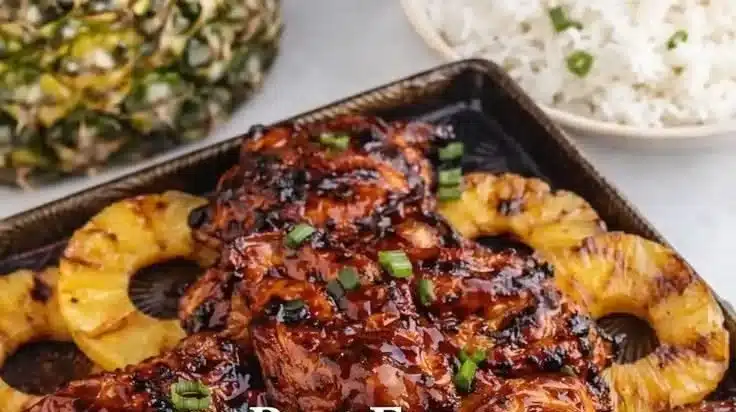 Delicious Huli Huli Chicken served on a grill with fresh herbs