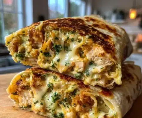 Cheesy garlic chicken wraps served with fresh vegetables