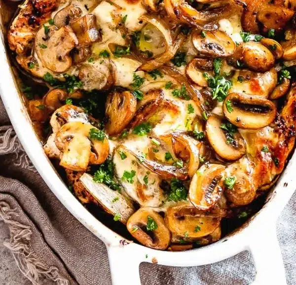 Cheesy Baked Chicken with Mushrooms