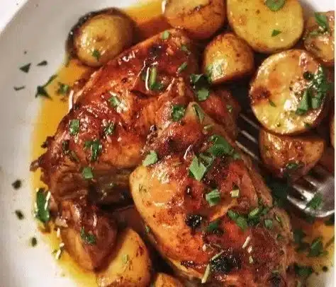 Roasted chicken thighs with potatoes from Primavera Kitchen recipe