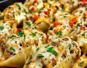 Creamy Cajun Chicken Stuffed Shells with cheesy sauce and spices