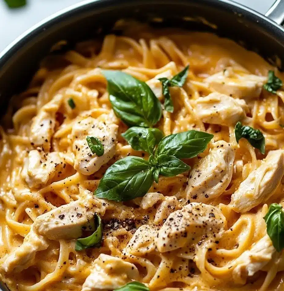 Delicious creamy Garlic Parmesan Chicken Pasta served in a bowl