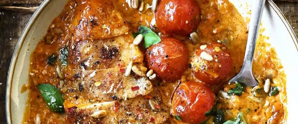 Creamy Red Pesto Chicken with Cherry Tomatoes | Red pesto chicken recipes, Recipes with red pesto sauce, Chicken dinner recipes