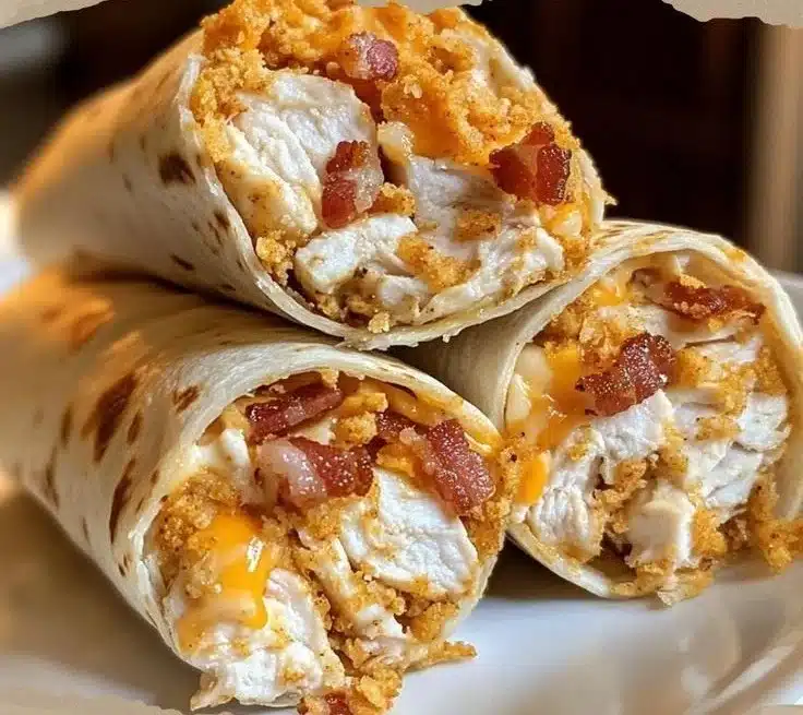 Crispy bacon ranch chicken wraps with fresh ingredients and flavorful dressing