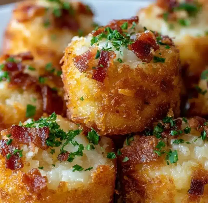 Golden Loaded Mashed Potato Bites served on a platter