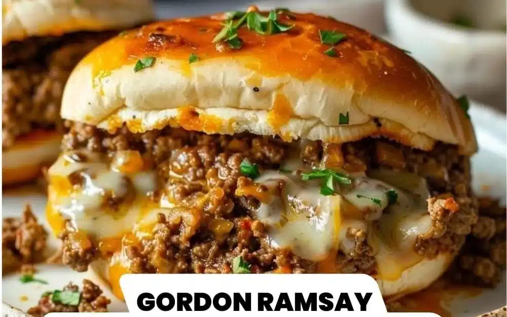 Gordon Ramsay's Philly Cheesesteak Sloppy Joes served on a plate