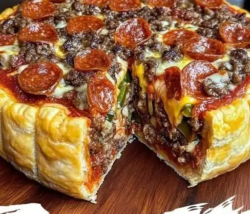 Granny's Tasty Recipes ❤️😋 | Pizza Burger Pie | Facebook | Beef Pizza Pie, Pepperoni Pizza Burger Ideas, Cheesy Pizza Burger Pie