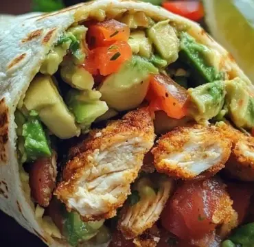 Healthy chicken avocado wraps on a wooden plate with fresh ingredients.