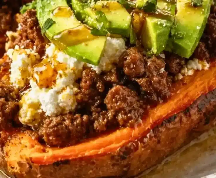 Hot Honey Beef Sweet Potato Boats with Cottage Cheese