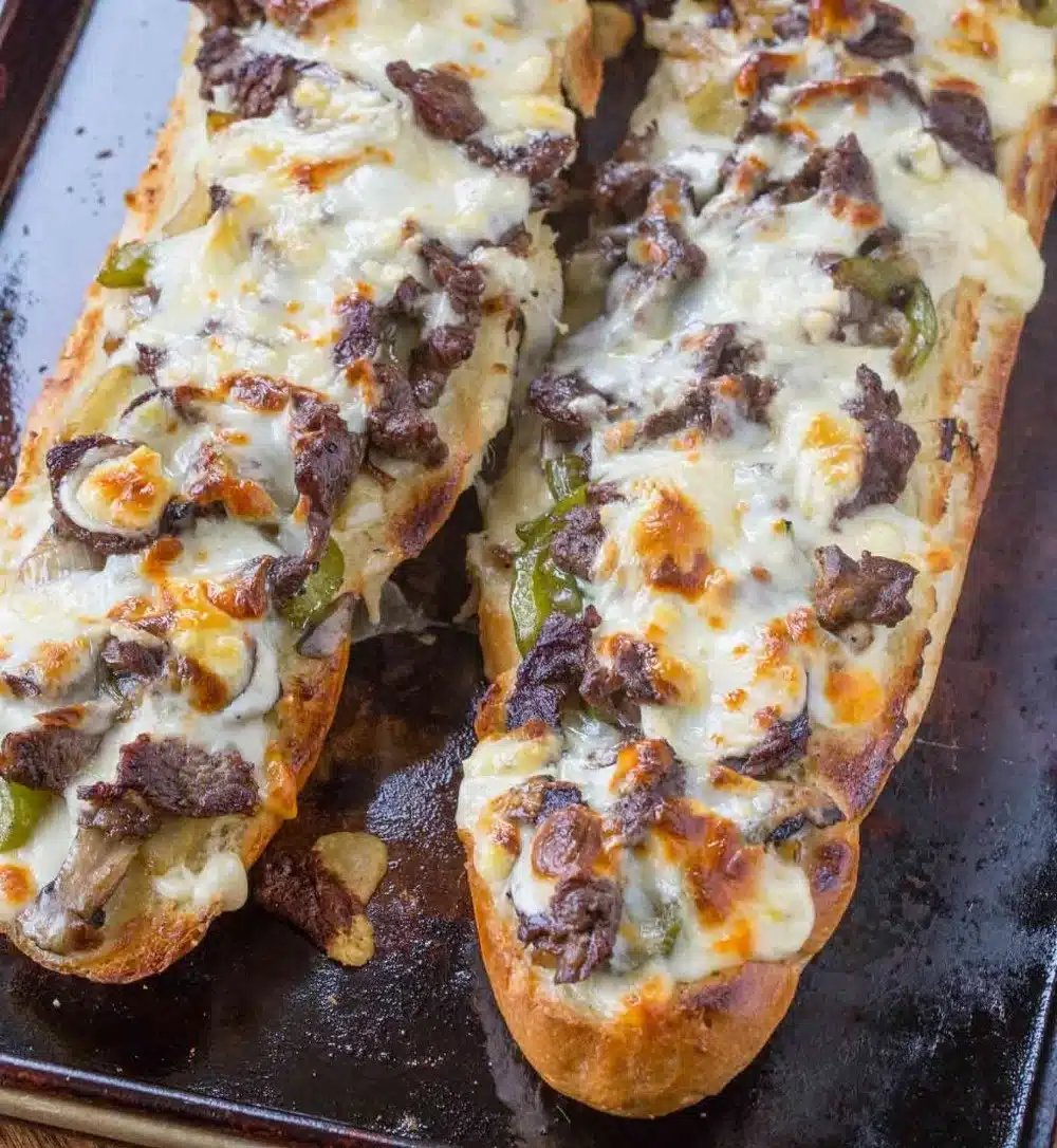 Philly Cheesesteak Cheesy Bread | Easy Steak Recipes | Easy Cheesesteak Recipes, Cheesesteak Dinner Ideas, Philly Cheese Steak