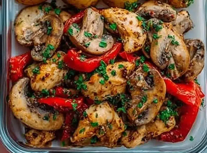 Ultimate Garlic Herb Chicken with Mushrooms & Crispy Roasted Potatoes